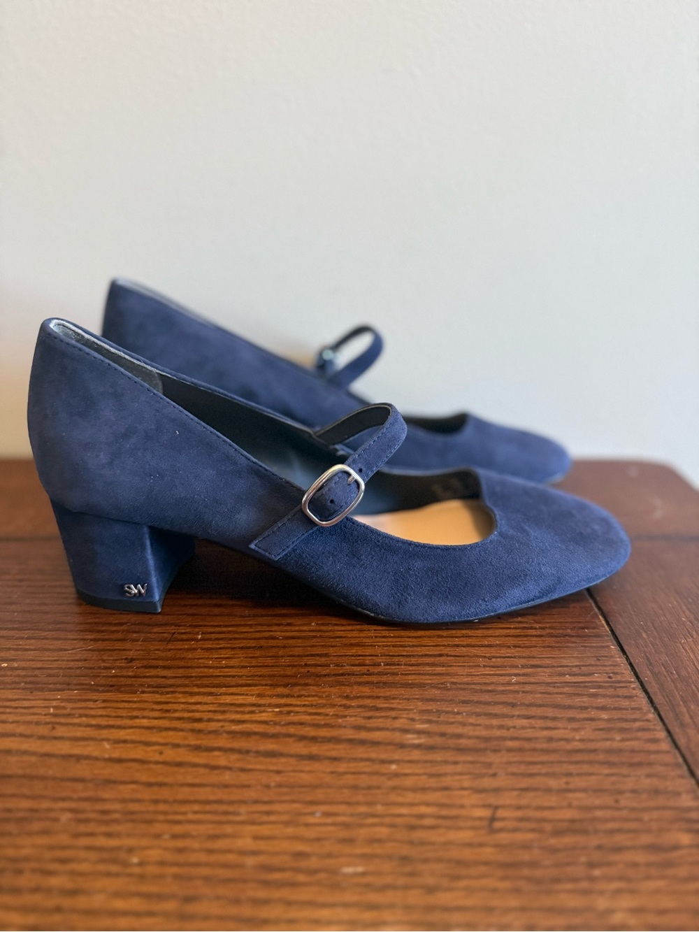 Stuart Weitzman Gabby Navy Blue Mary Jane Block Heel Pumps - Picture 3 of 9